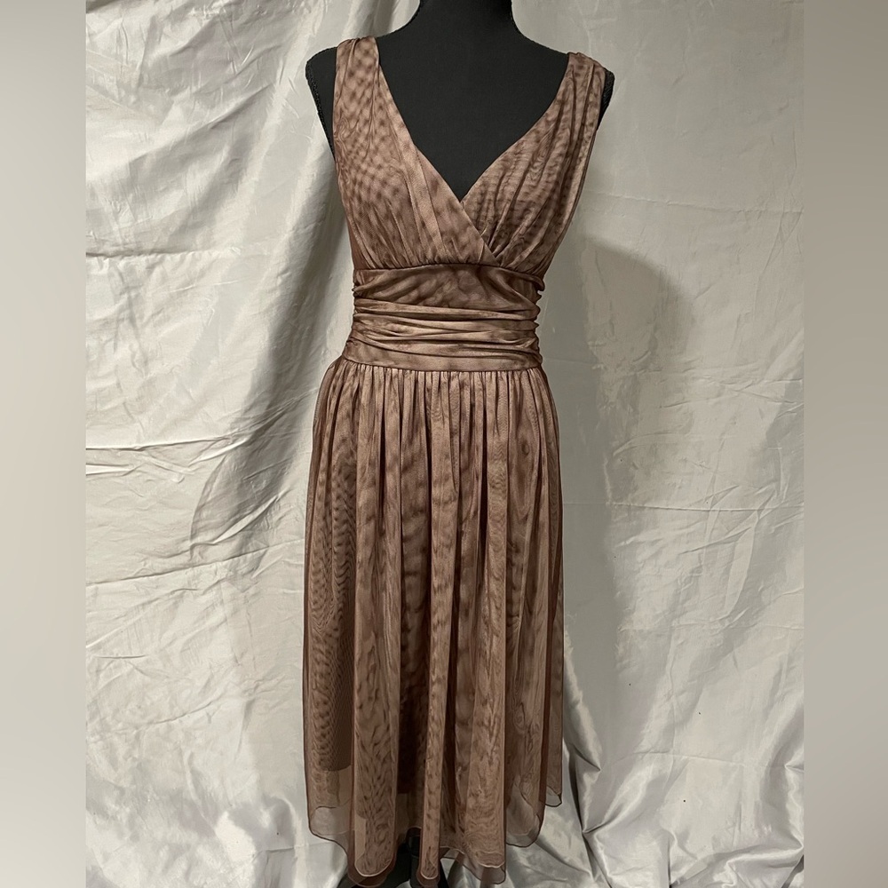 Arden B Brown V-Neck Tulle Midi Dress